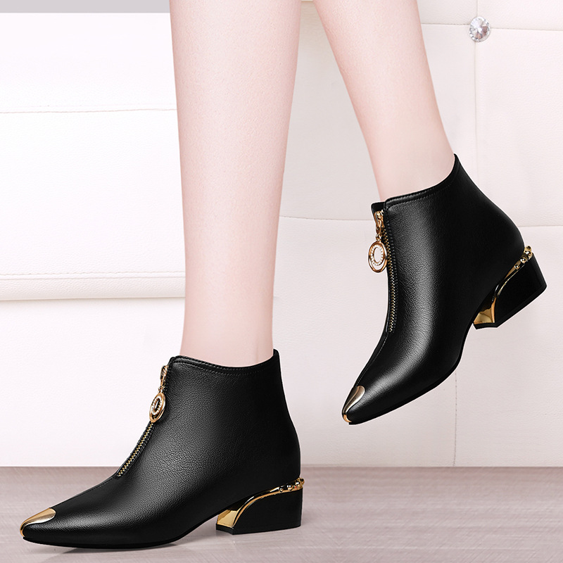 Plush Short Boots Women Flat With Thick Heel