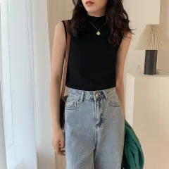 Versatile Half Turtleneck Bottoming Sweater Vest Top - Black - View 1