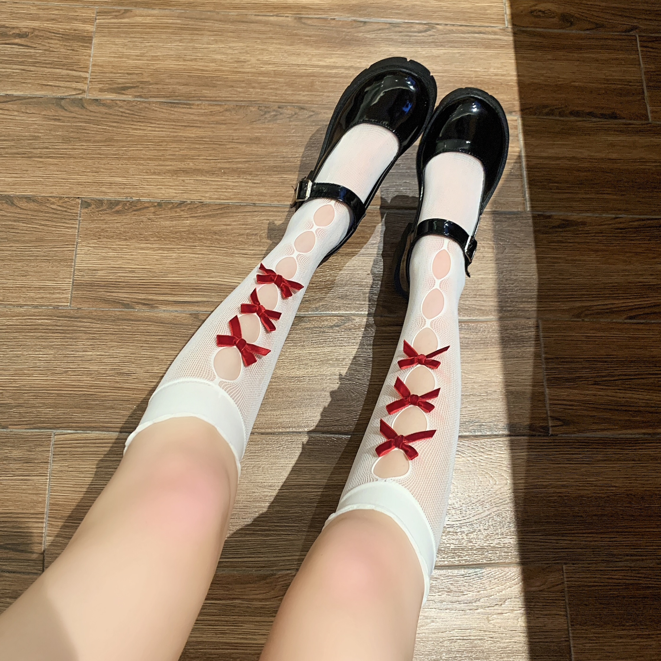 Red bow white socks