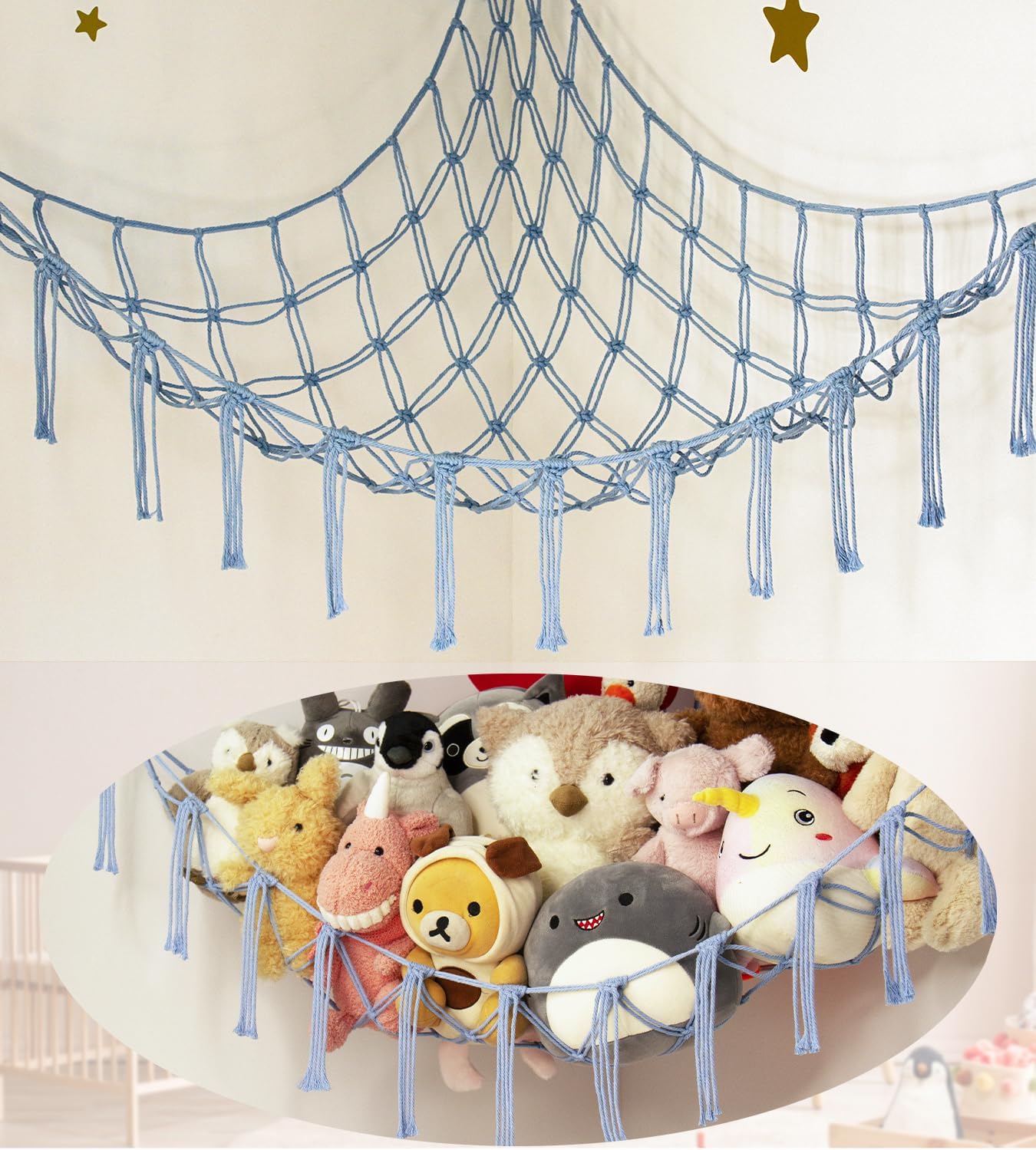 Stuffed Animal Storage Hammock - Large Toy Organizer Net For Plush Toys, Corner Hanging Storage For Kids' Room Decor  Multiple Color Options