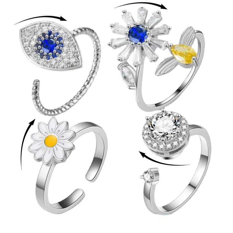Turnable Rings Eyes Flowers Anxiety for Women Fidget Spinner