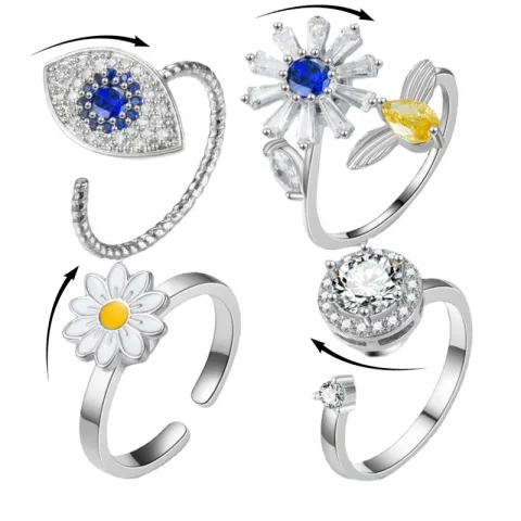 Turnable Rings Eyes Flowers Anxiety for Women Fidget Spinner