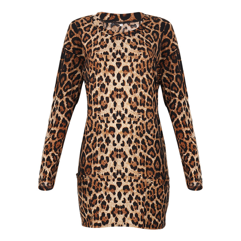 Title 7, Leopard Print Long-Sleeved Casual Loose Top T-S...