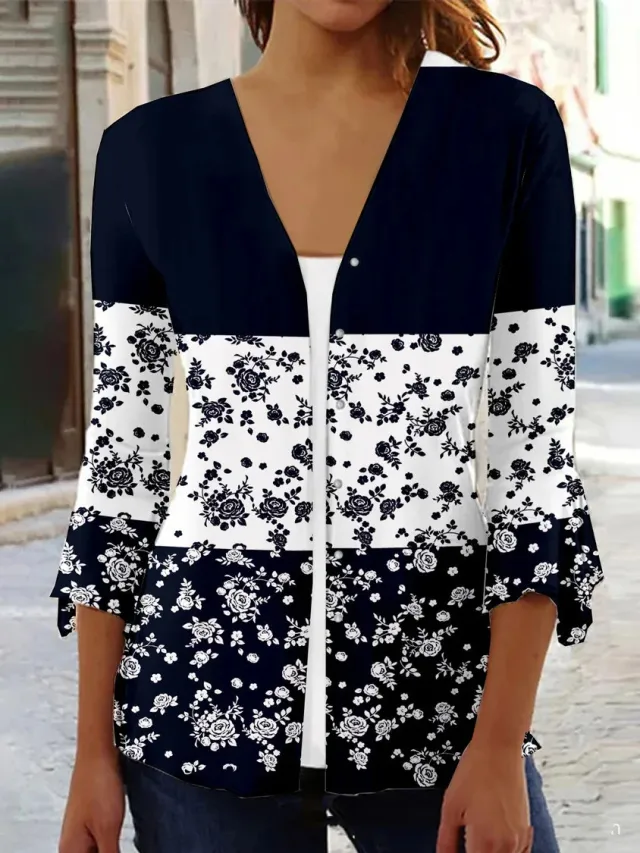 Printed Quarter Sleeved Cardigan Knit Color14 - Shop at LoveMi