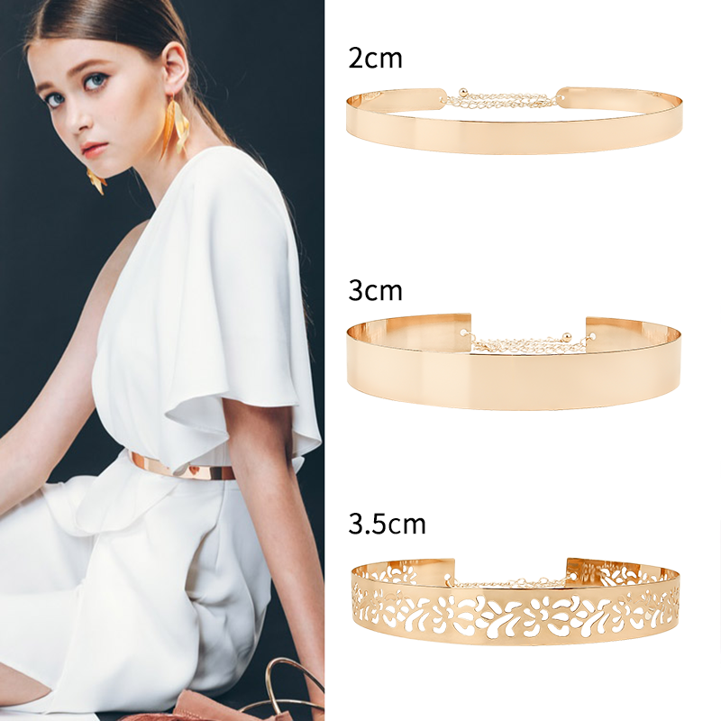 Cross-border European and American card type sequins metal obi lu Xianyuan with the same female iron mirror exaggerated ring waist decoration
