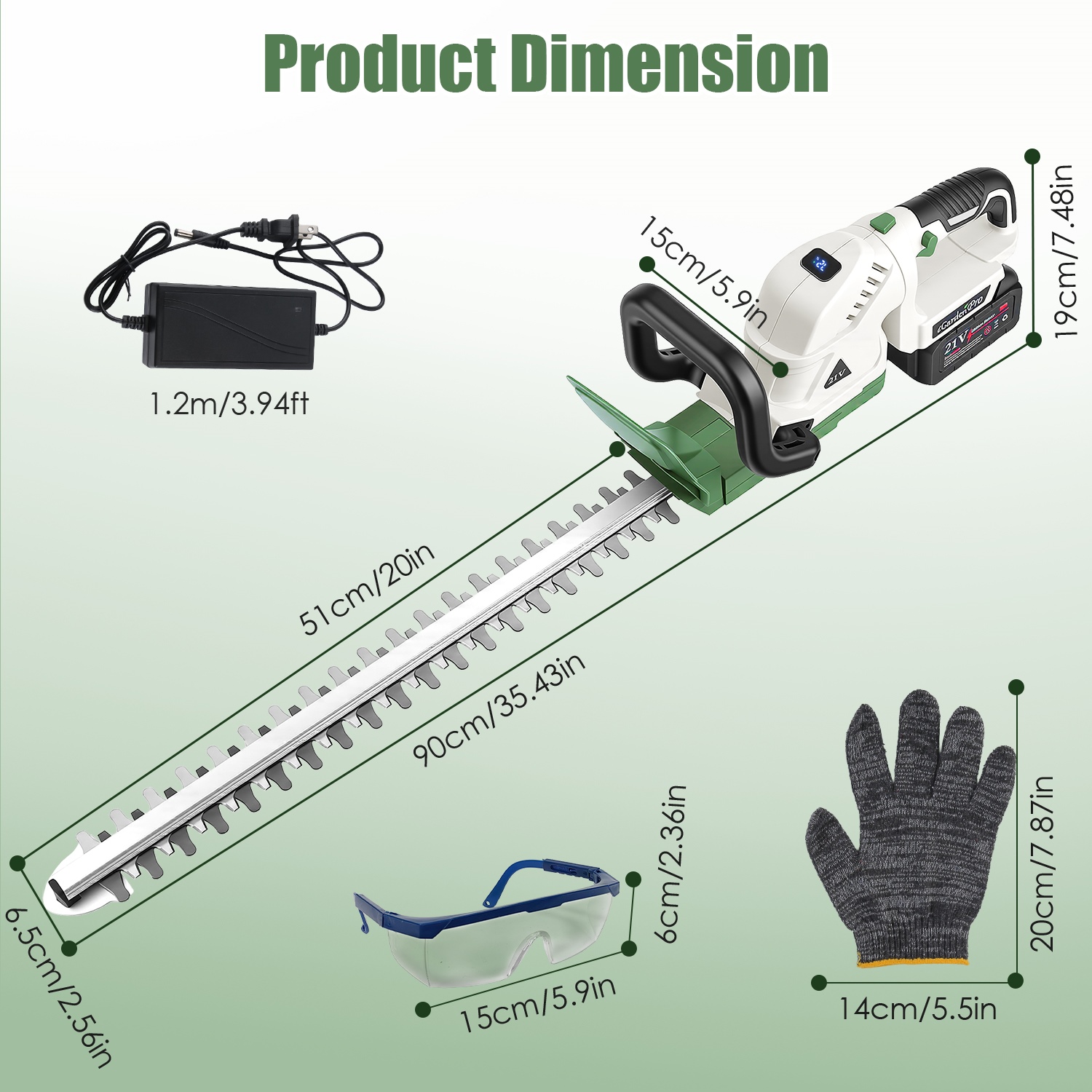 20in Cordless Hedge Trimmer For Spring Garden 21V Handheld Bush Trimmer Electric Grass Shrub Trimmer With Dual Action Blades 0.6in Cutting Diameter Safety Lock 90 Degree Adjustable Handle
