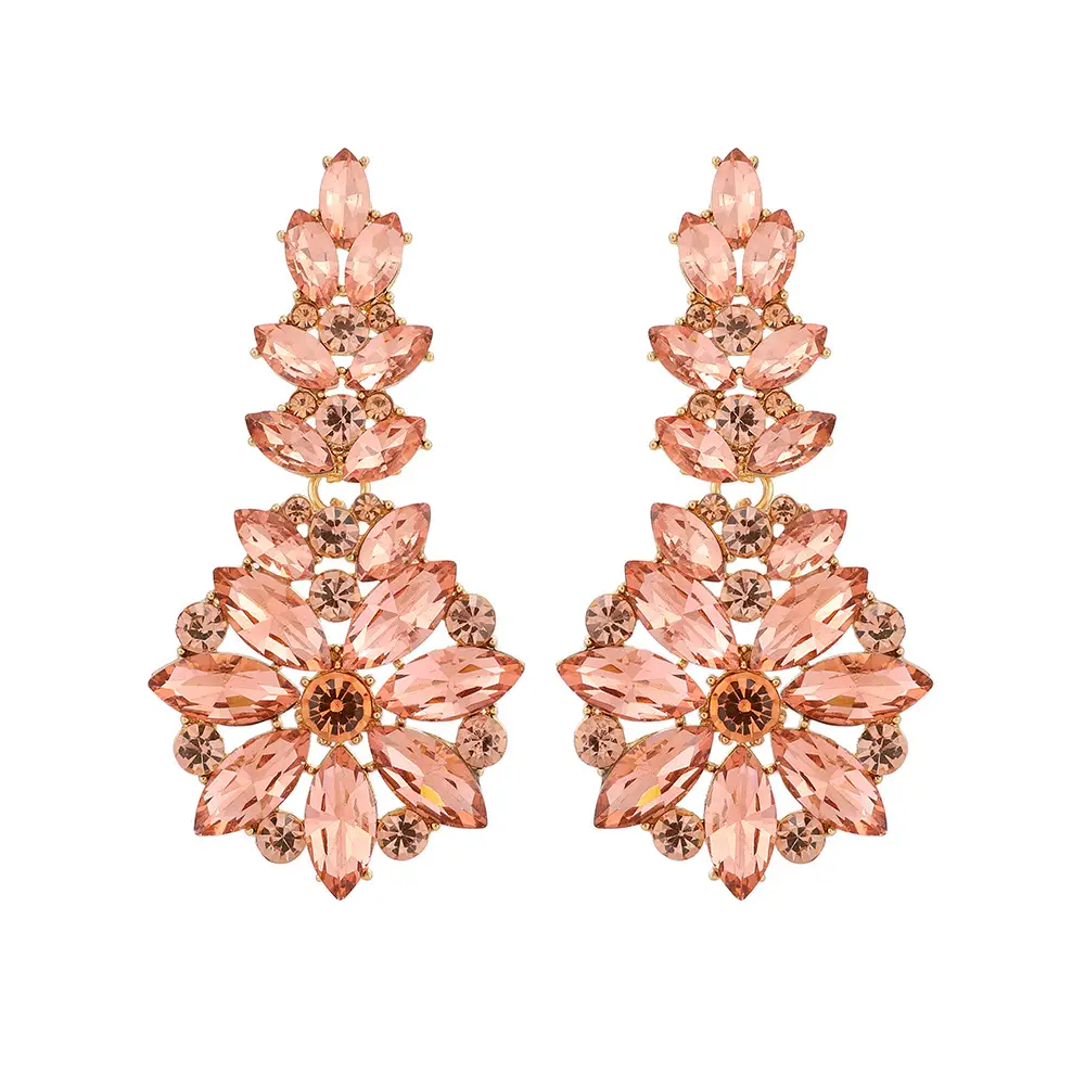 Cross Border Fashion Inlaid Super Shiny Crystal Charm Key Floral Shaped Women Versatile Elegant Earrings