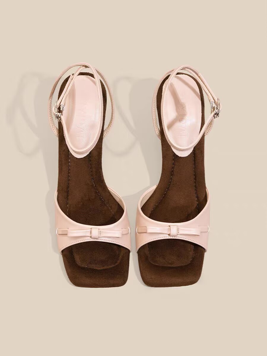 2026 New Women Bow One-Strap Wedge Heel Sandals, Luxury Chic Square Toe Summer Sandals