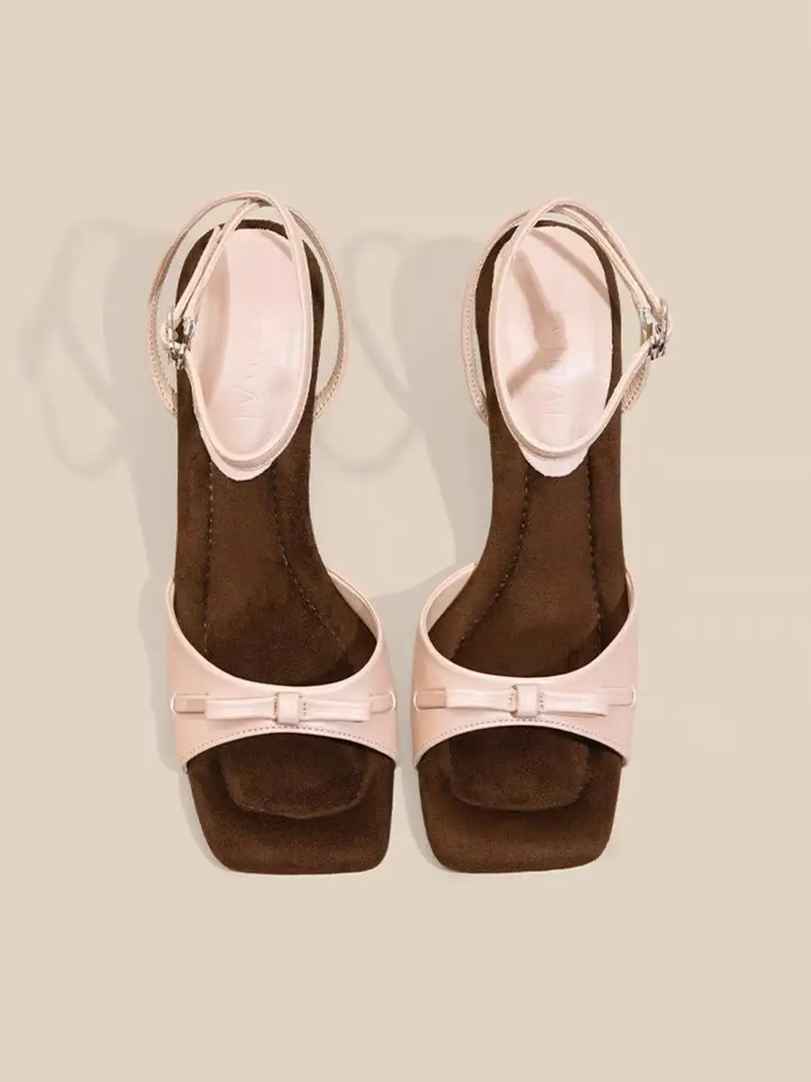 2026 New Women Bow One-Strap Wedge Heel Sandals, Luxury Chic Square Toe Summer Sandals
