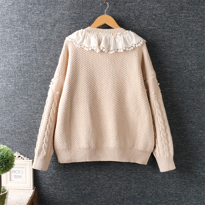 Title 4, Fashionable Literary Sweet Lace Lapel Sweater, ...