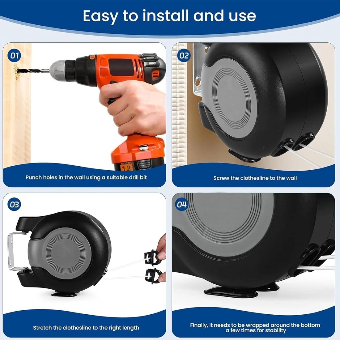 30m Retractable Clothes Reel Double Washing Line Wall Mounted Outdoor Drying Hot