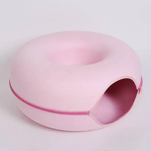 Donut Cat Tunnel Bed Pets House Natural Felt Pet Cat Cave Interactive Toys Round Wool Felt Pet Bed Cat Training Toy Cat House Pink - Shop at LoveMi