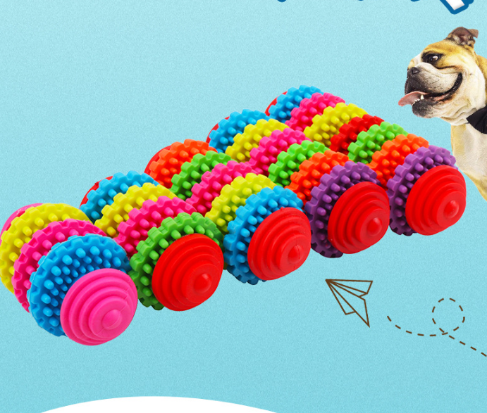 Title 2, Dog Toy Ball Rubber Gear Colorful Swivel