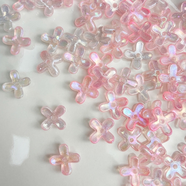Luminous Glow-in-the-Dark 4-Petal Acrylic Flower Beads, Two-Tone Fine Glitter Center-Hole Charms For DIY Hanfu Hairpin Flower Bases.