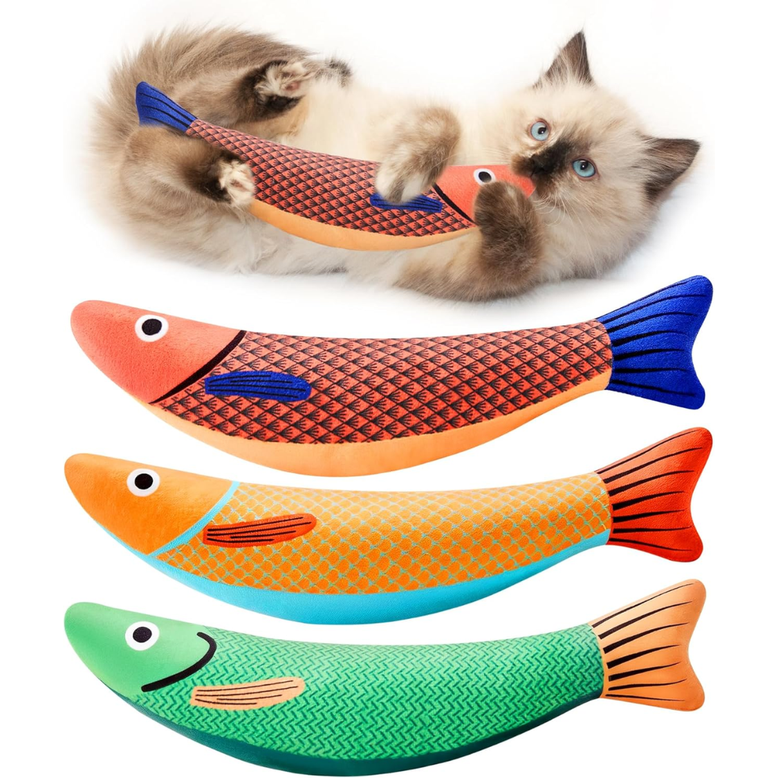 Cat Toys Saury Fish, 3 Pack, Catnip Crinkle Sound, Soft And Durable, Interactive Kitten Kicker For Indoor Kitty — foto 3