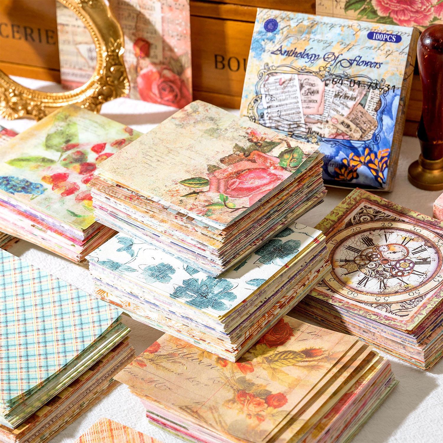 Title 5, 100 Pcs Vintage Pattern DIY Scrapbooking Decora...