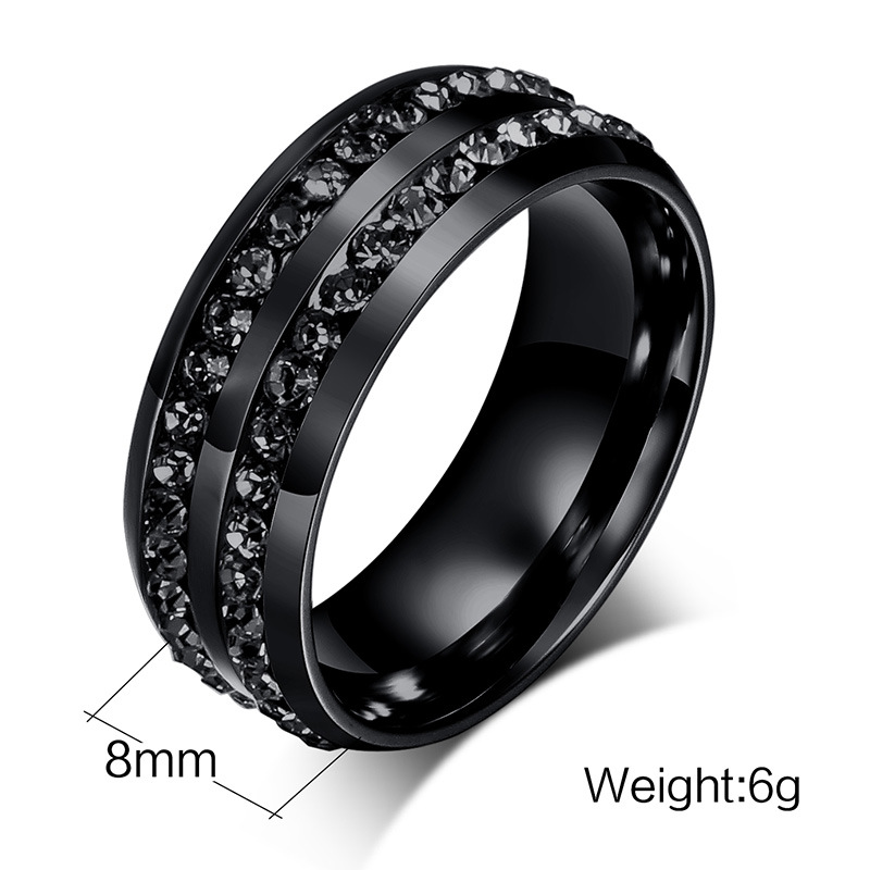 Stainless Steel Black Blue Zircon Couple Ring