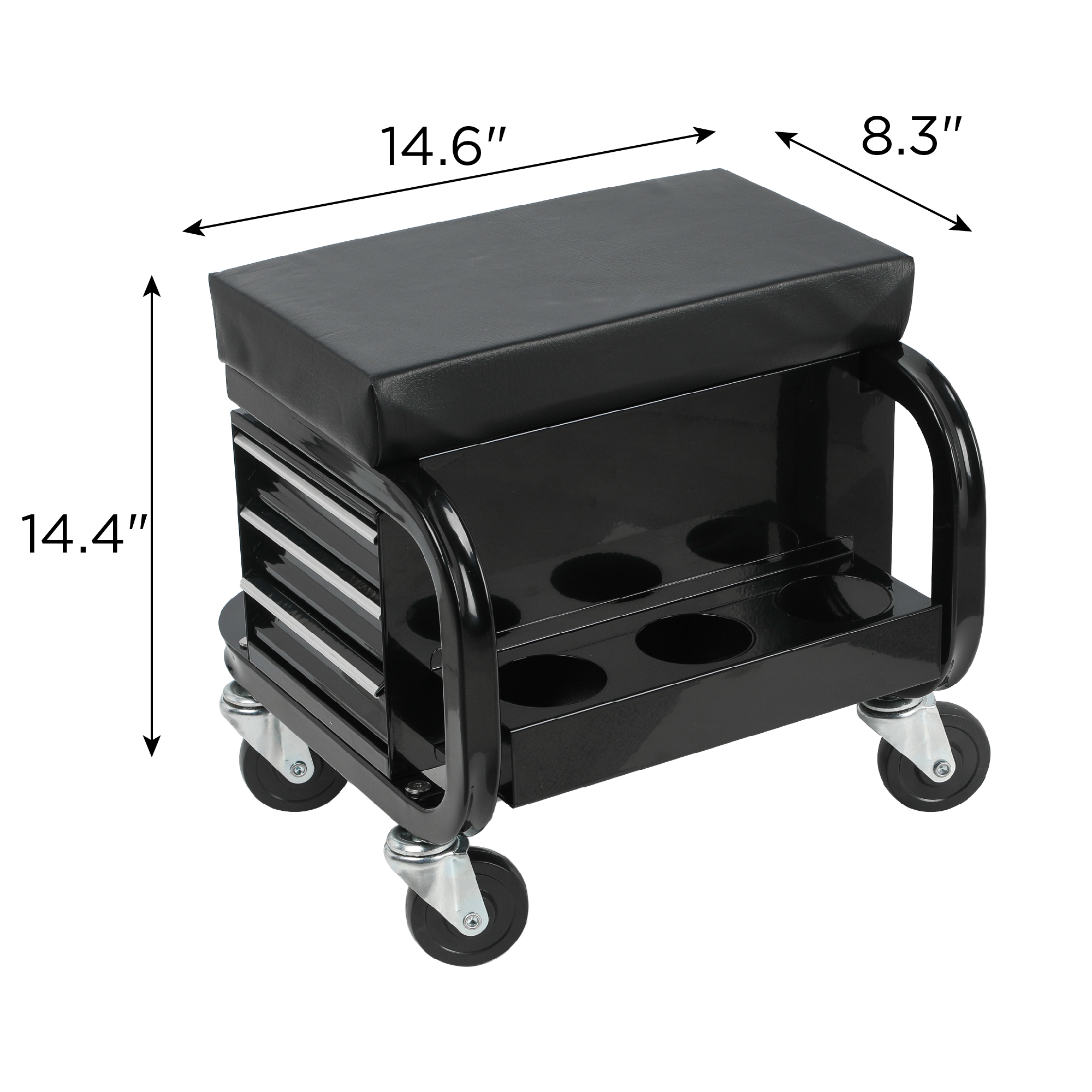 Rolling Garage Stool With 3 Drawers, Heavy Duty Mechanic Seat With Padded Vinyl Cushion, Tool Storage Cart, 350 Lbs Capacity thumbnail 2