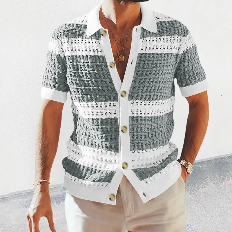 Summer Luxury Fashion New Knitted Shirt Men's Polo Neck Short Sleeve Colored