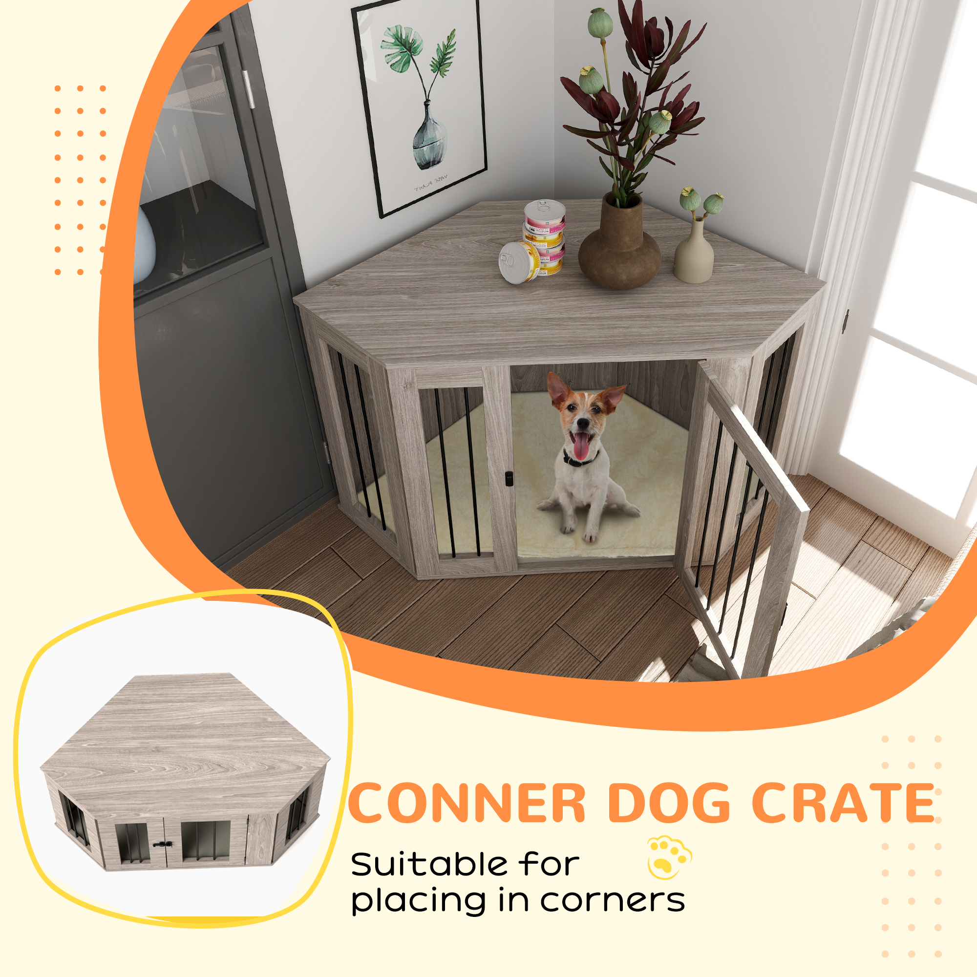 Dog Cage Furniture Side Table With Soft Cushion, 122 X 61 X 71 Cm — image 9