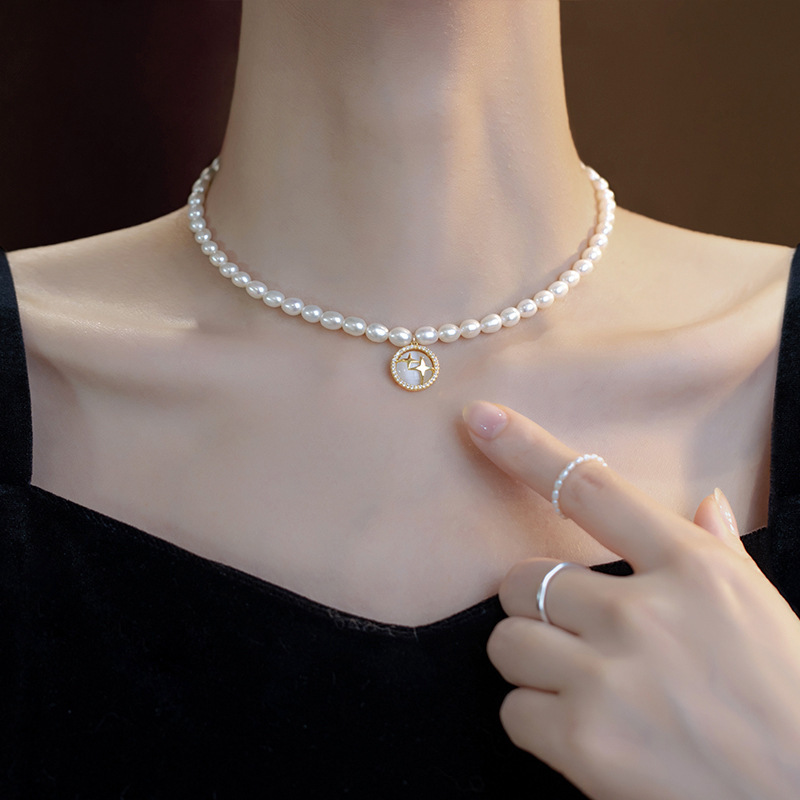 Baroque Natural Pearl Necklace Women's Opal Starlight Pendant