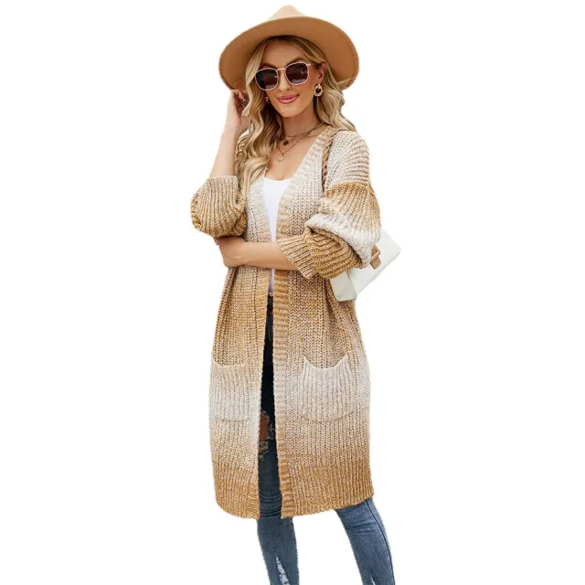 Women's New Gradual Color Knitting Cardigan Loose Coat Orange - Shop at LoveMi