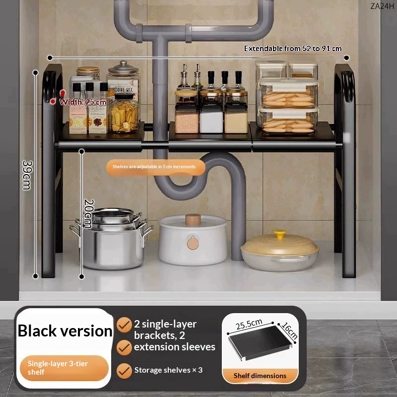Kitchen Storage Rack With Retractable Sink, Layered Pot Rack In Cabinet, Multifunctional Cabinet Storage Rack For Pots And Pans 5