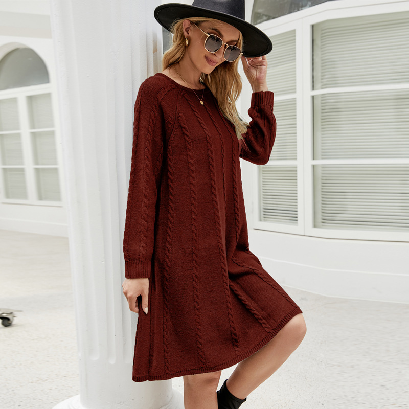 Women's Fashion Casual Solid Color Pullover Twisted Dress