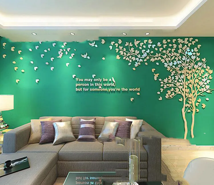Removable 3d Stereo Acrylic Wall Stickers Living Room Decoration Big Tree - Silver Sheet