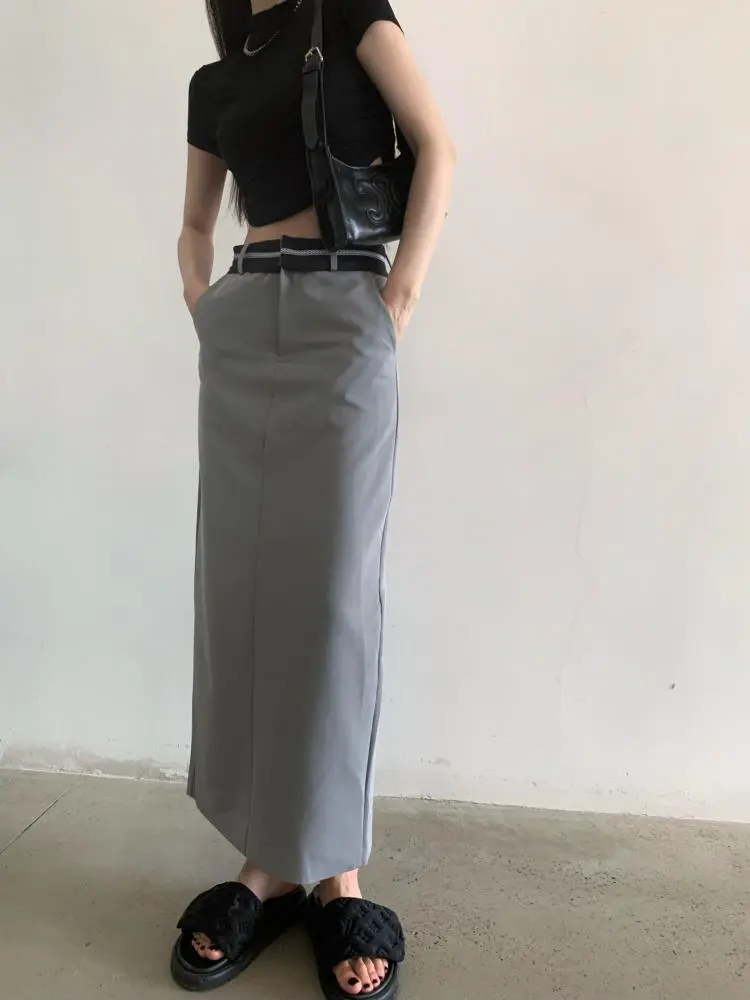 Ladies Pleated Front Shoulder Irregular Skirt - Grey