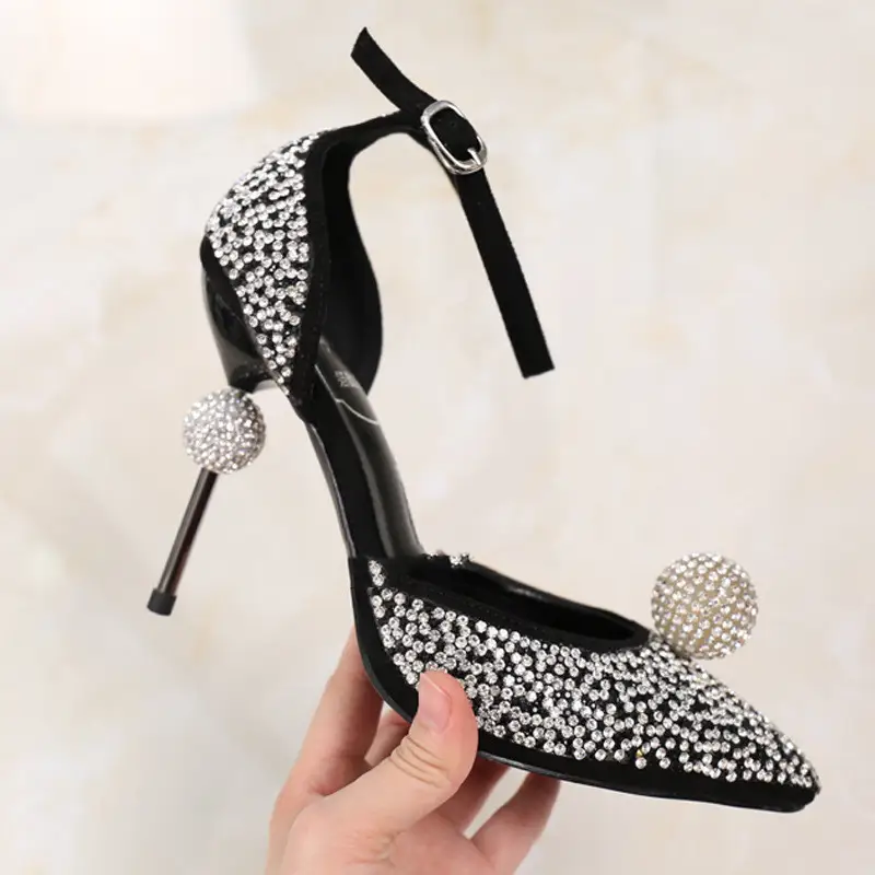 Fashion Rhinestone Silver Pointed High Heels Single Shoes