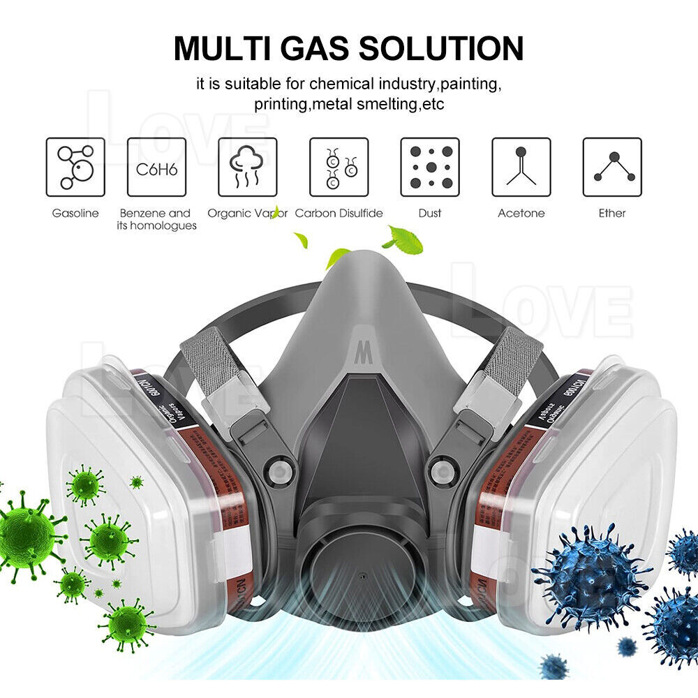 7 IN 1 Gas Mask Full Face Respirator Paint Spray Chemical Facepiece Safety NEW