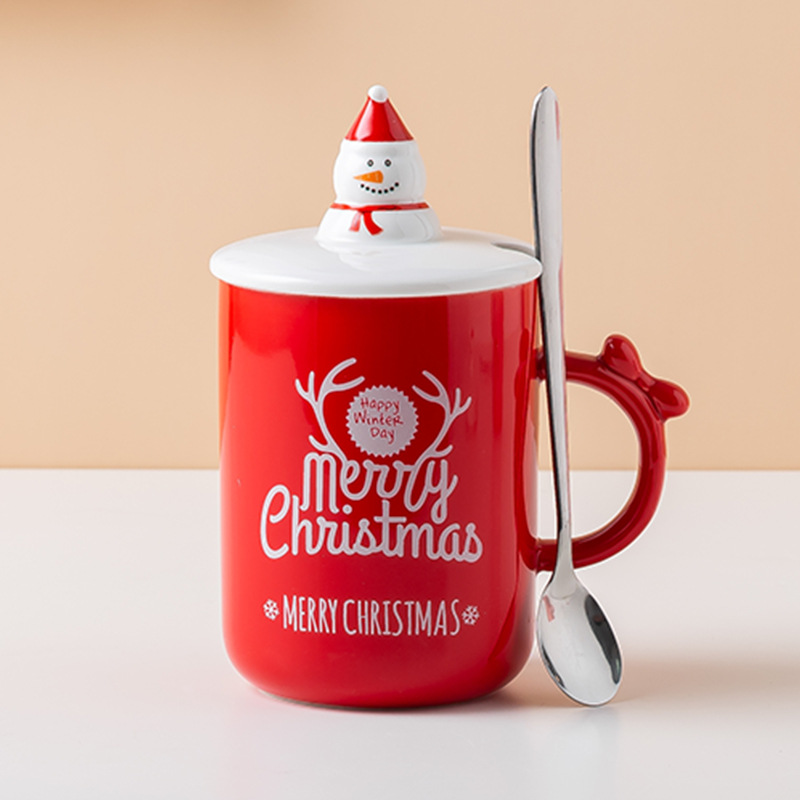 Title 6, Christmas Gift Ceramic Cup With Lid Spoon Creative