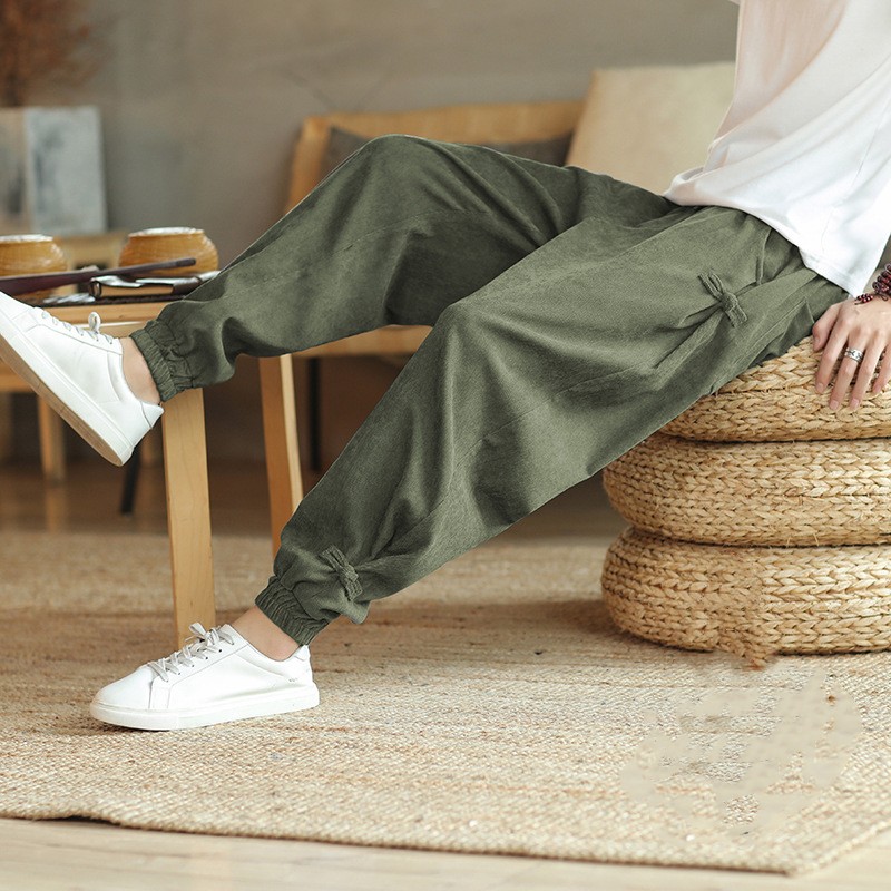 Men's Loose Large Size Corduroy Disc Buckle Leg Pants