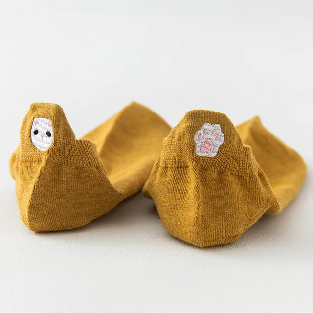 Four Seasons Style Cartoon Embroidered Ear Boat Socks Women Turmeric - Shop at LoveMi