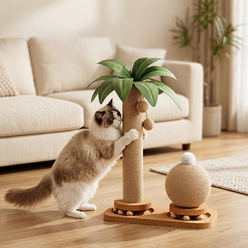 Cat tree tower scratcher with sisal poles & 2 dangling