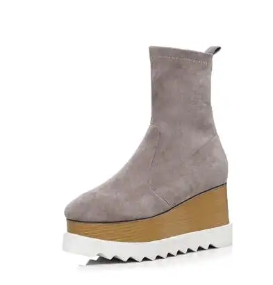 Square Toe Wedge Platform Stretch Boots