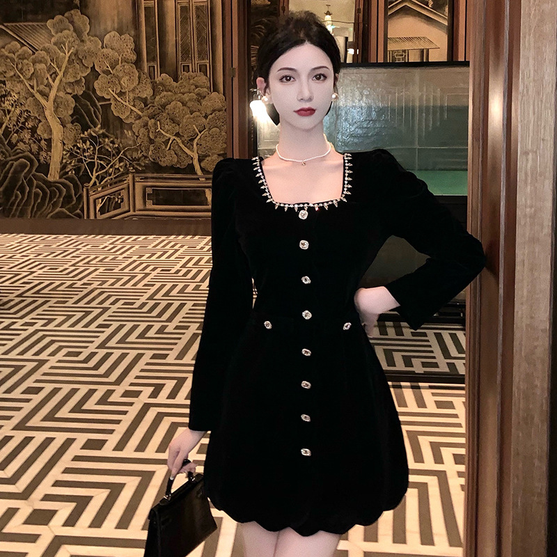 Ladies' Women's Temperament Is Thin Velvet Waist One-step Skirt