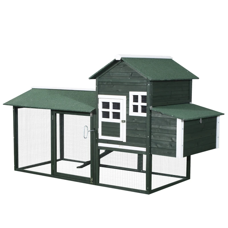 Wooden Chicken Coop, Hen House Outdoor With Run Nesting Box, Asphalt Roof, Removable Tray, Ramp, Poultry Cage For 2-3 Chickens, Green