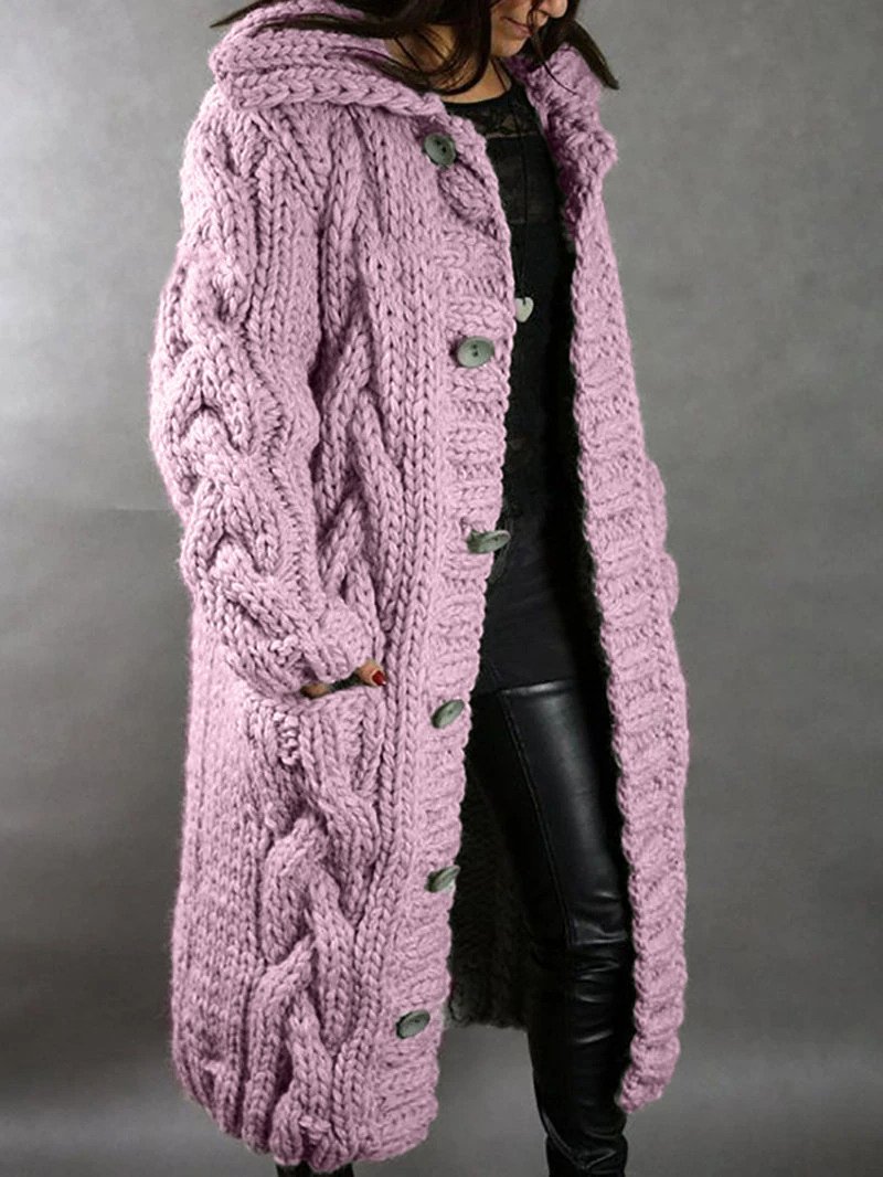 Autumn And Winter Loose Hooded Over-the-knee Knitted Cardigan
