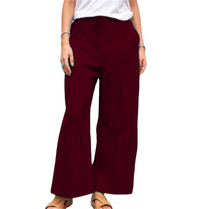 Women's Linen Cotton Solid Color Stitching Casual Pants