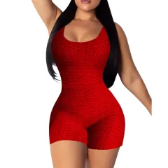 Ladies Sleeveless Buttocks Sports Yoga Jumpsuit - Red - View 1