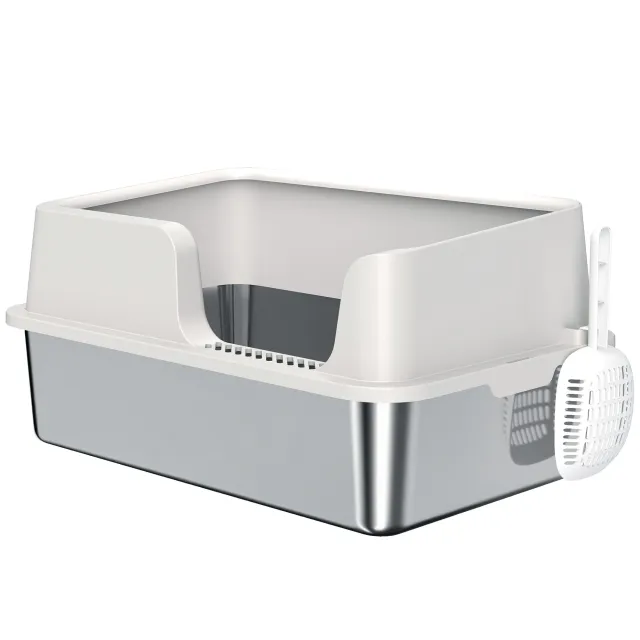 Stainless Steel Litter Box With High Side, Scoop, Easy Cleaning & Anti Urine Leakage, For Big Cats, Light Gray Gray - Shop at LoveMi