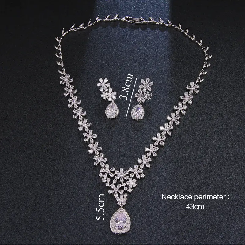 Crystal Earring Necklace Two Piece Set