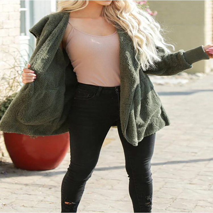 Plush Casual Big Lapel Solid Color Cardigan Jacket