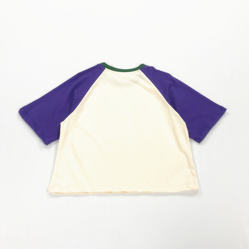 Retro Color Matching Print Hit Color Raglan Sleeve Short-sleeved