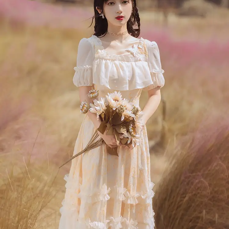 New Girly Chiffon Super Fairy Embroidery Gentle Wind Ruffled Dress