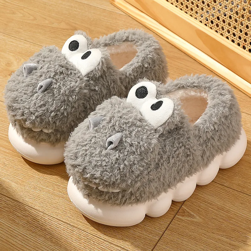 Cotton Slippers Women's Winter Home Thick Soled Lovers - Grey