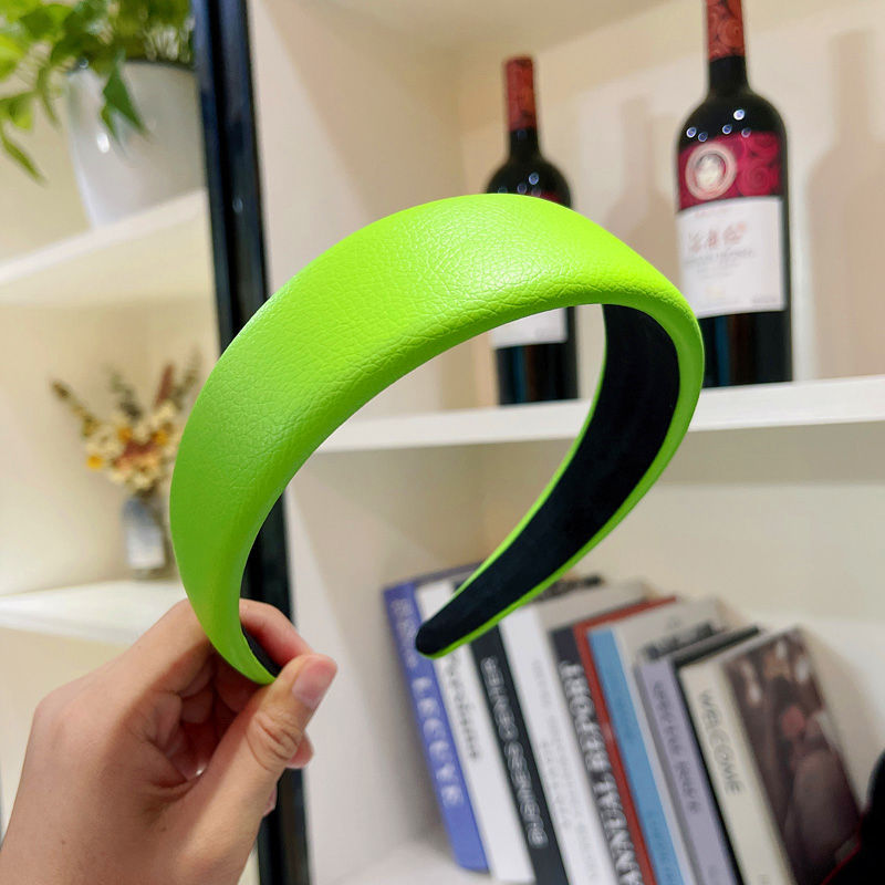 Pure Color PU Sponge Headband Women Korean Style Simple Braided Hair Green - Shop at LoveMi