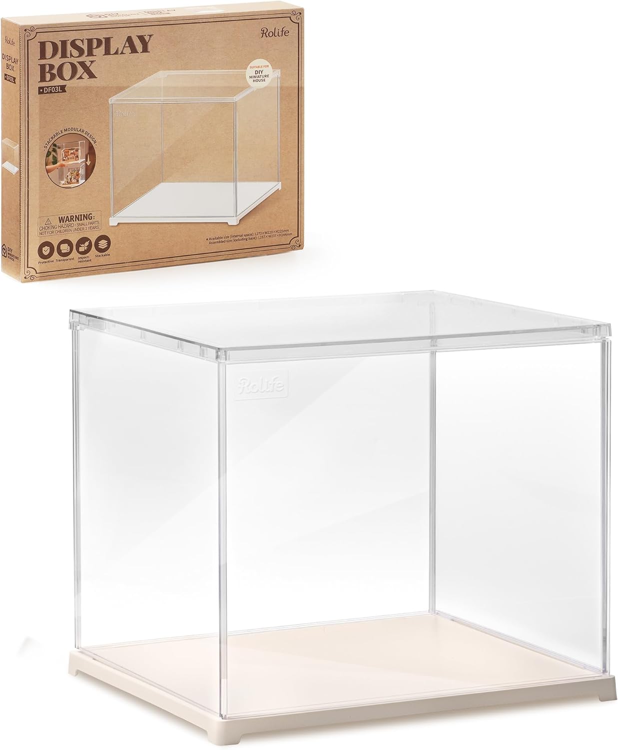 Rolife Acrylic Display Case, Transparent Dust Cover, Suitable For Miniature Houses And 3D Puzzle Models, Stackable Design